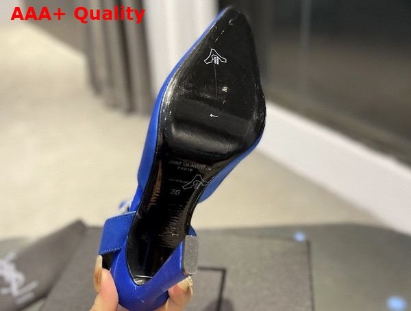 Saint Laurent Fanny Slingback Pumps in Blue Crepe Satin Replica