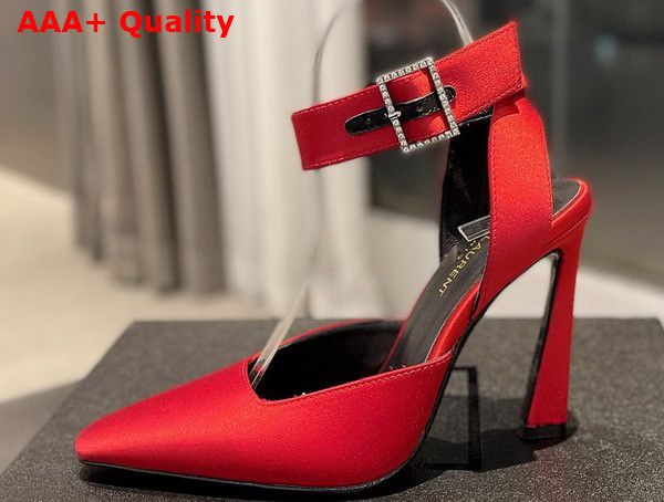 Saint Laurent Fanny Slingback Pumps in Red Crepe Satin Replica