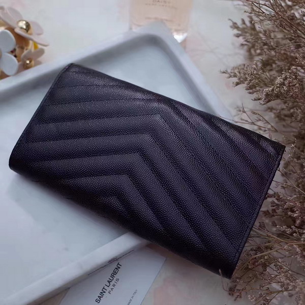 Saint Laurent Flap Wallet in Black Grain De Poudre Textured Matelasse Leather For Sale