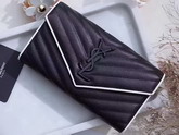 Saint Laurent Flap Wallet in Black and Dove White Grain De Poudre Textured Matelasse Leather For Sale