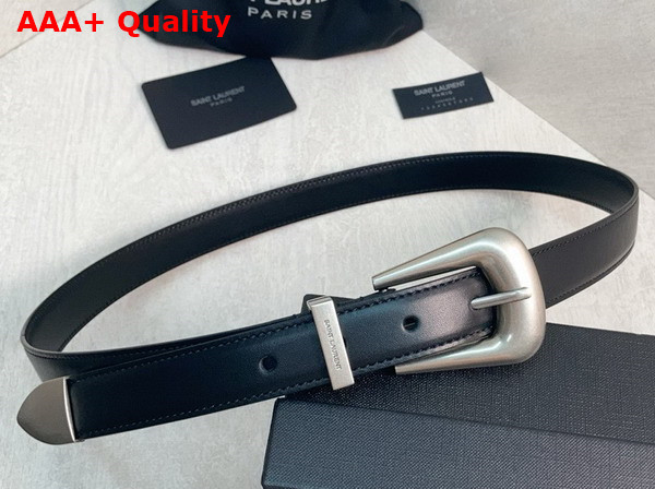 Saint Laurent Folk Buckle Belt in Black Smooth Leather Replica