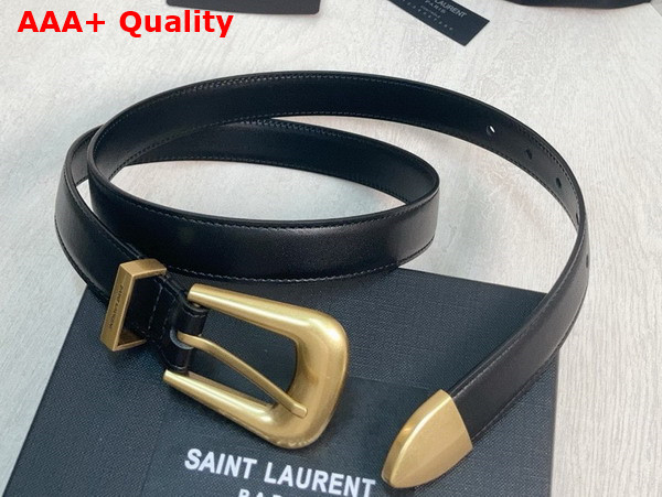 Saint Laurent Folk Buckle Belt in Black Smooth Leather Replica