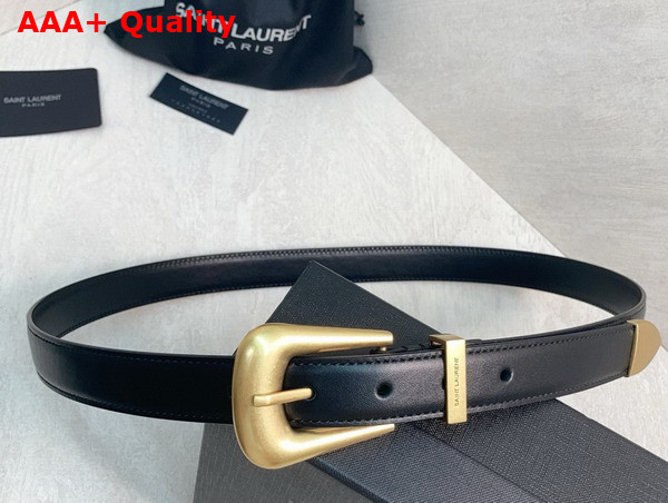 Saint Laurent Folk Buckle Belt in Black Smooth Leather Replica