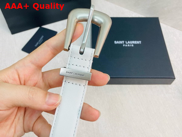 Saint Laurent Folk Buckle Belt in Blanc Vintage Smooth Leather Replica