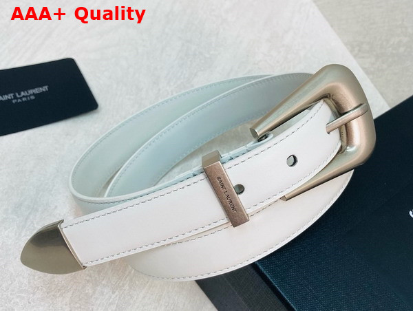 Saint Laurent Folk Buckle Belt in Blanc Vintage Smooth Leather Replica