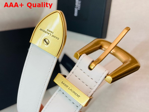 Saint Laurent Folk Buckle Belt in Blanc Vintage Smooth Leather Replica