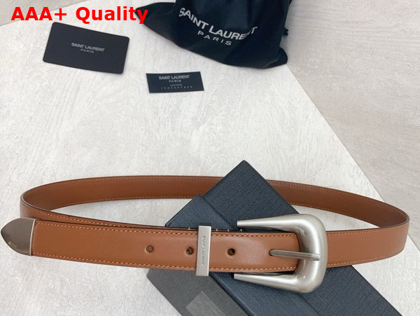 Saint Laurent Folk Buckle Belt in Brown Smooth Leather Replica