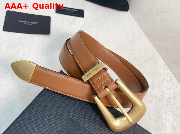 Saint Laurent Folk Buckle Belt in Brown Smooth Leather Replica