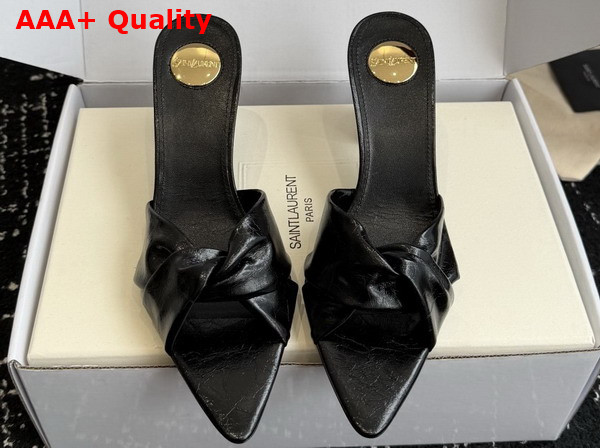 Saint Laurent Franciane Mules in Black Crinkled Leather Replica
