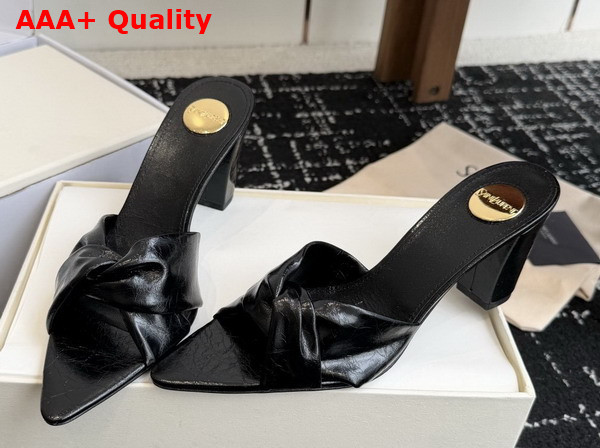 Saint Laurent Franciane Mules in Black Crinkled Leather Replica