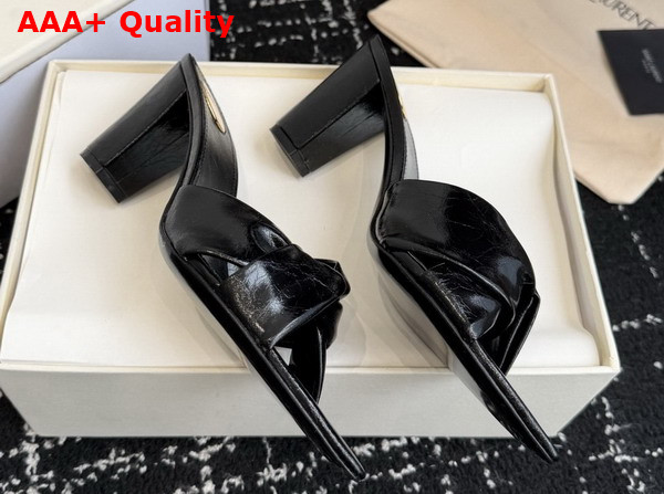 Saint Laurent Franciane Mules in Black Crinkled Leather Replica