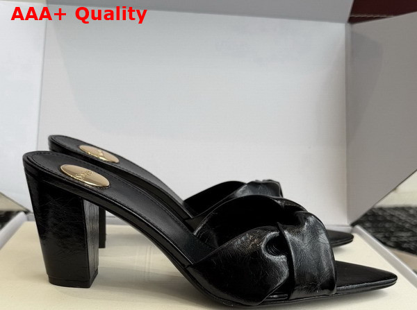 Saint Laurent Franciane Mules in Black Crinkled Leather Replica