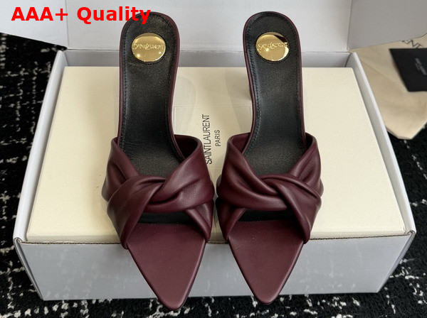 Saint Laurent Franciane Mules in Burgundy Smooth Leather Replica