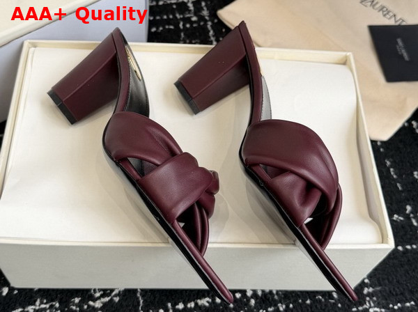 Saint Laurent Franciane Mules in Burgundy Smooth Leather Replica