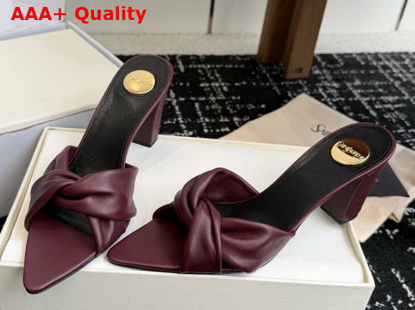 Saint Laurent Franciane Mules in Burgundy Smooth Leather Replica