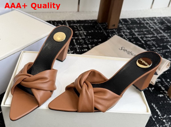 Saint Laurent Franciane Mules in Macadamia Smooth Leather Replica