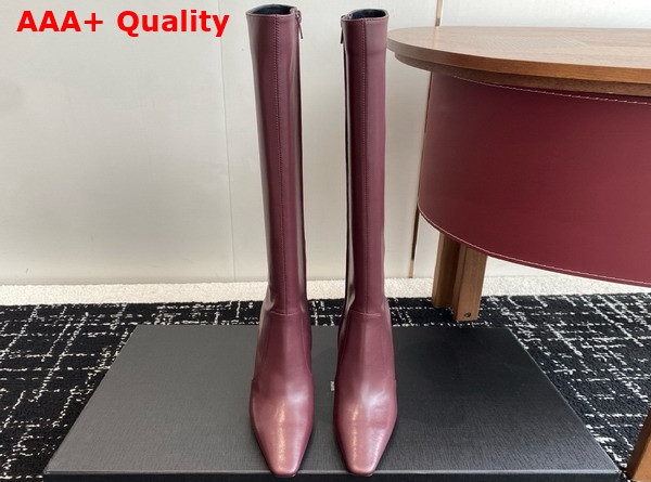 Saint Laurent Francoise Boots in Bordeaux Smooth Leather Replica