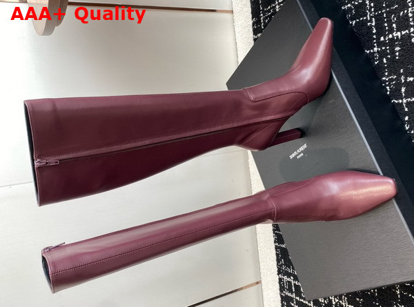 Saint Laurent Francoise Boots in Bordeaux Smooth Leather Replica