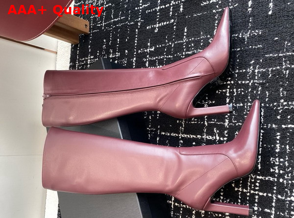 Saint Laurent Francoise Boots in Bordeaux Smooth Leather Replica