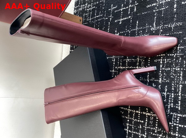 Saint Laurent Francoise Boots in Bordeaux Smooth Leather Replica