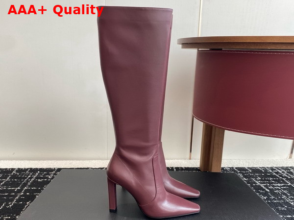 Saint Laurent Francoise Boots in Bordeaux Smooth Leather Replica