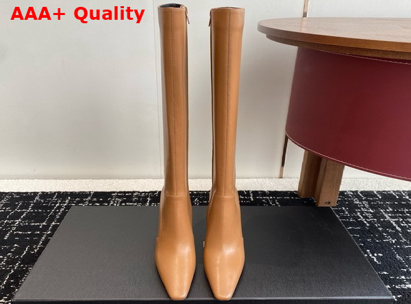 Saint Laurent Francoise Boots in Macadamia Smooth Leather Replica