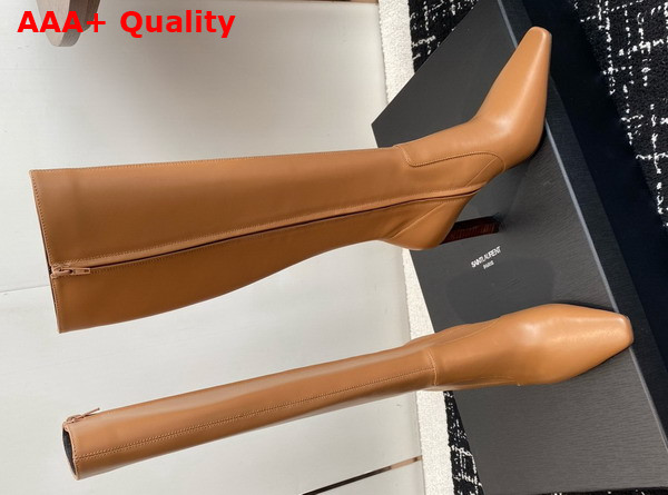 Saint Laurent Francoise Boots in Macadamia Smooth Leather Replica