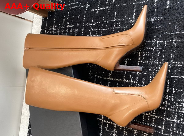 Saint Laurent Francoise Boots in Macadamia Smooth Leather Replica