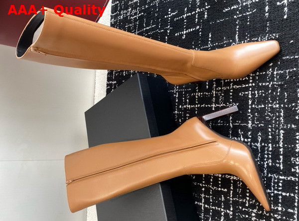 Saint Laurent Francoise Boots in Macadamia Smooth Leather Replica