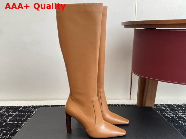Saint Laurent Francoise Boots in Macadamia Smooth Leather Replica