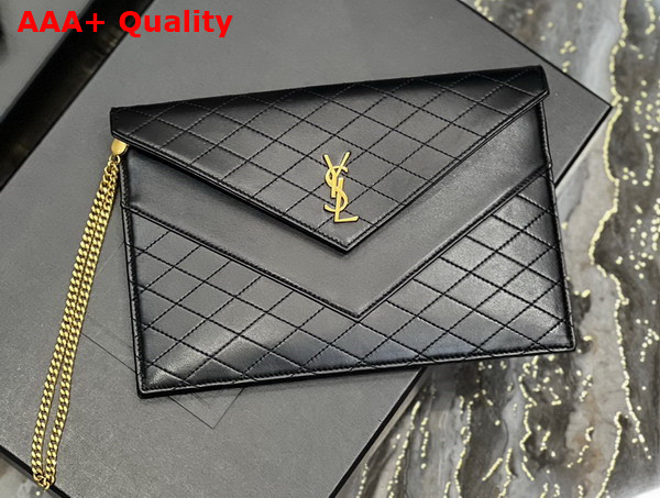 Saint Laurent Gaby Double Flap Chain Pouch in Noir Lambskin Replica