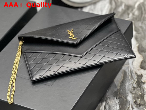 Saint Laurent Gaby Double Flap Chain Pouch in Noir Lambskin Replica