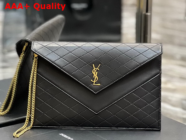 Saint Laurent Gaby Double Flap Chain Pouch in Noir Lambskin Replica
