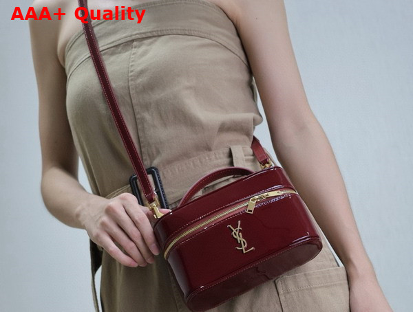 Saint Laurent Gaby Vanity Bag in Patent Leather Dark Red Wine Replica