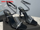 Saint Laurent Georgia Sandals in Crepe Satin with Rhinestones Black and Crystal Replica