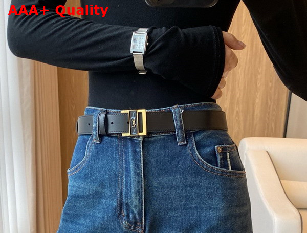 Saint Laurent Gio Belt in Black Box Leather Replica