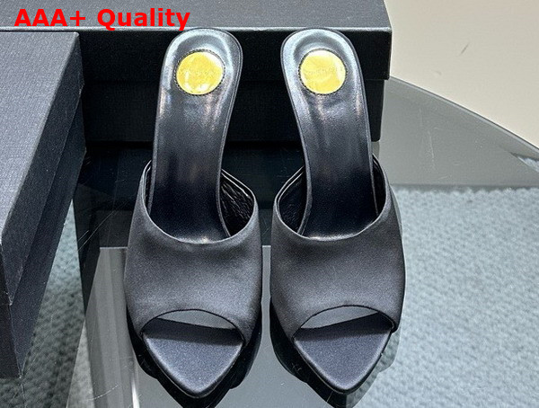 Saint Laurent Goldie Mules in Black Satin Crepe Replica