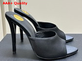 Saint Laurent Goldie Mules in Black Satin Crepe Replica