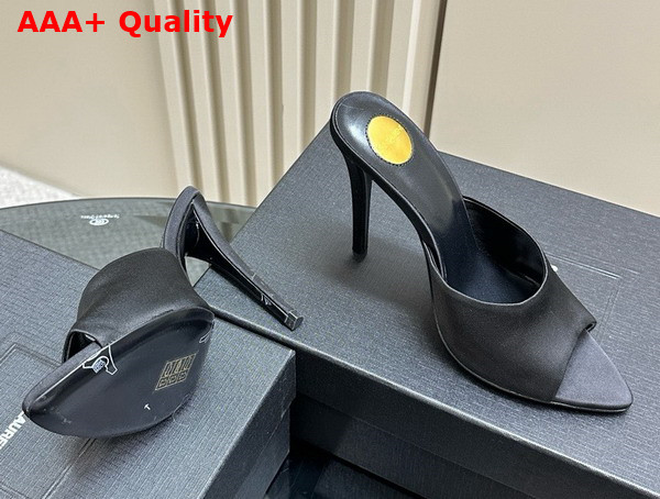 Saint Laurent Goldie Mules in Black Satin Crepe Replica