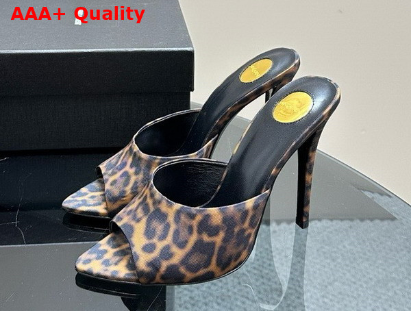Saint Laurent Goldie Mules in Leopard Grosgrain Manto Naturale Replica