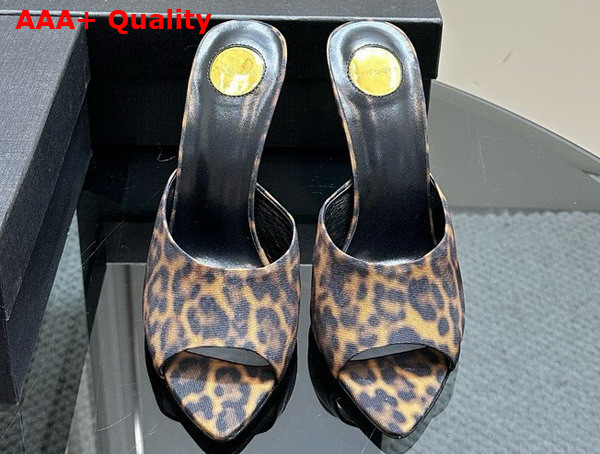 Saint Laurent Goldie Mules in Leopard Grosgrain Manto Naturale Replica