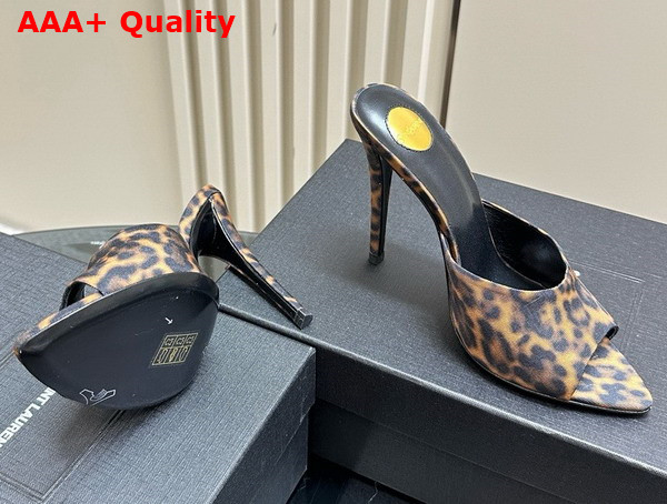Saint Laurent Goldie Mules in Leopard Grosgrain Manto Naturale Replica