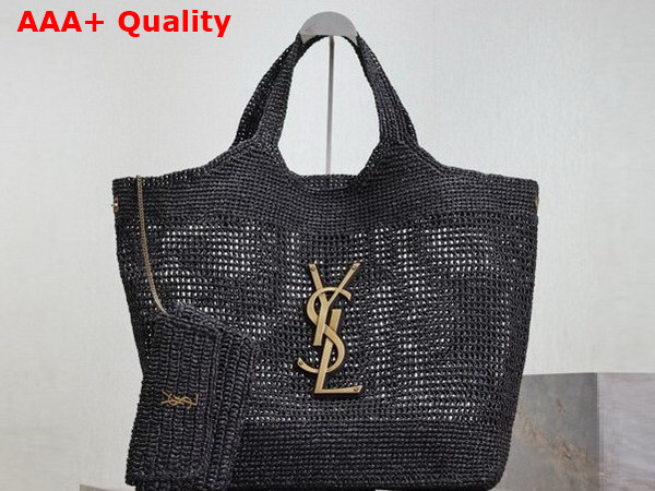 Saint Laurent Icare Maxi Shopping Bag in Black Raffia Replica