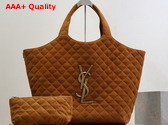 Saint Laurent Icare Maxi Tote in Quilted Suede Cognac 698651 Replica
