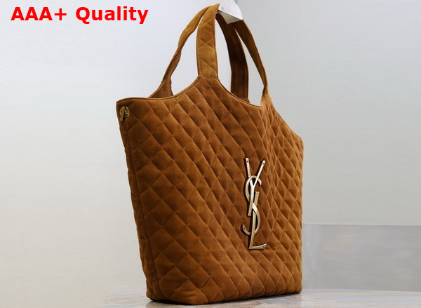 Saint Laurent Icare Maxi Tote in Quilted Suede Cognac 698651 Replica