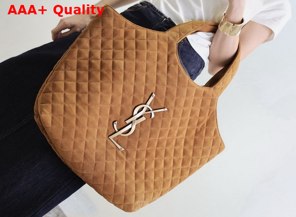 Saint Laurent Icare Maxi Tote in Quilted Suede Cognac 698651 Replica