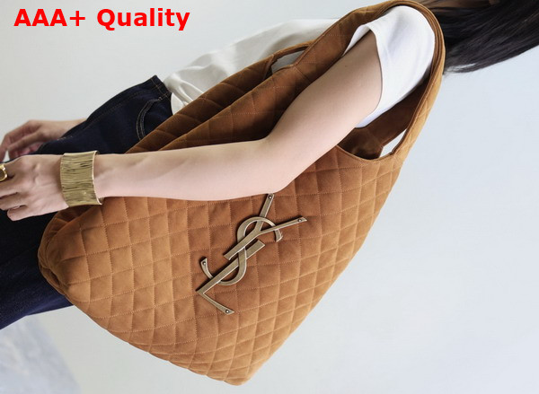 Saint Laurent Icare Maxi Tote in Quilted Suede Cognac 698651 Replica