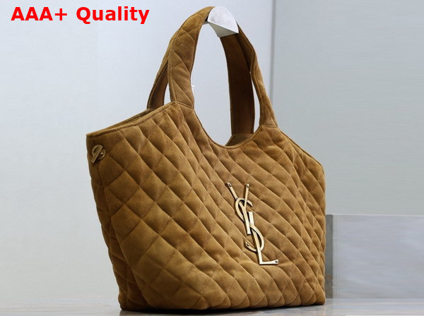 Saint Laurent Icare Medium in Quilted Suede Caramel Cognac Replica