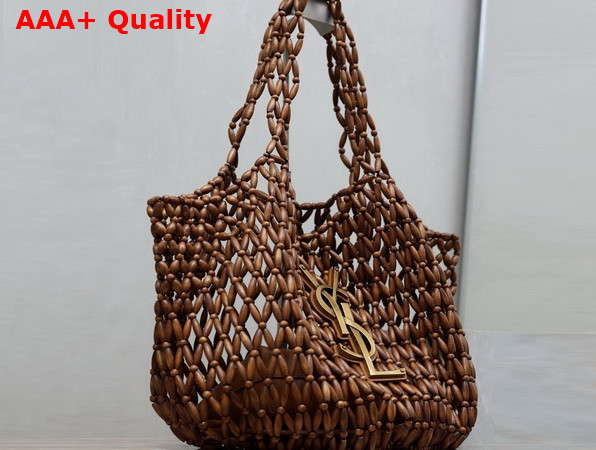 Saint Laurent Icare Medium in Wood Beads Light Wood and Brick 862071 Replica