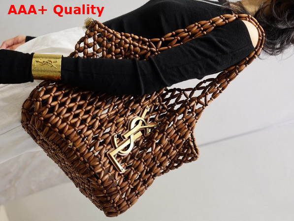 Saint Laurent Icare Medium in Wood Beads Light Wood and Brick 862071 Replica